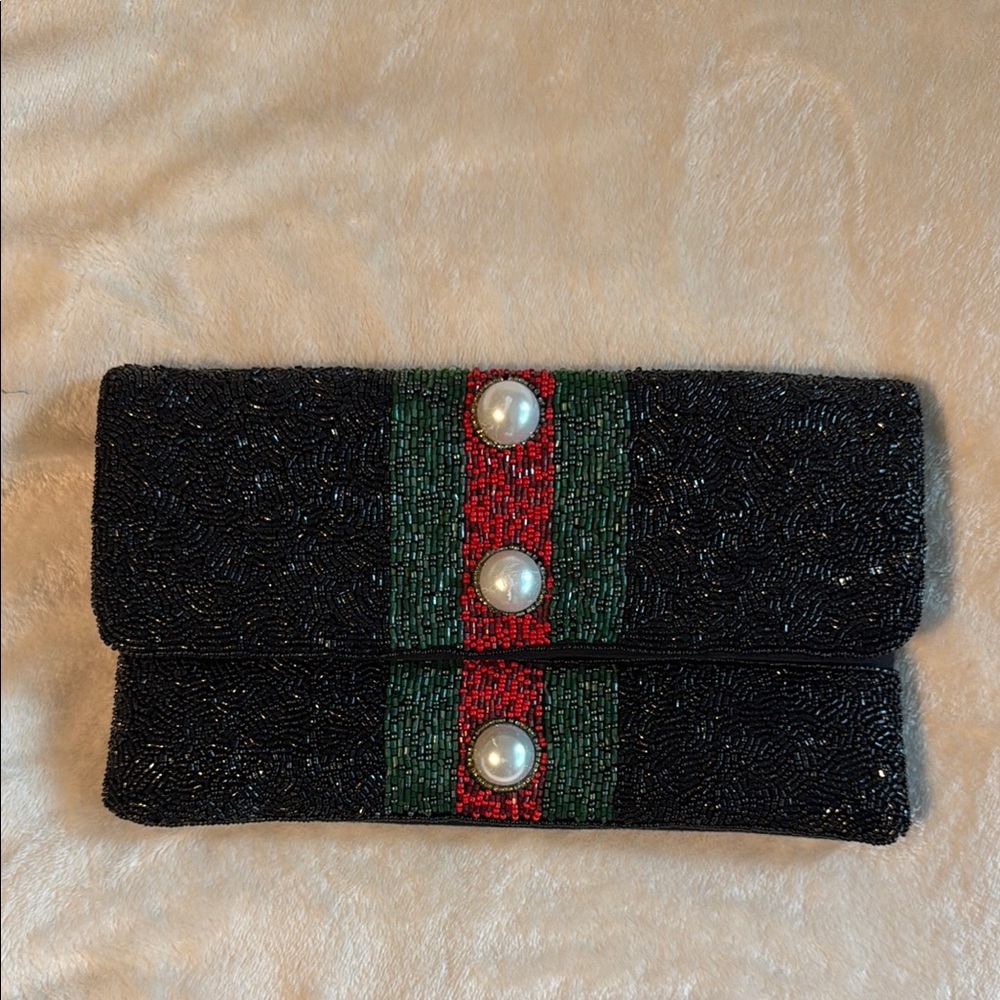 Elegant Black Beaded Clutch
